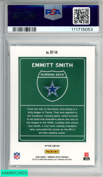 2020 PANINI DONRUSS OPTIC DOWNTOWN EMMITT SMITH #DT14 COWBOYS HOF PSA 9 MINT 111715053