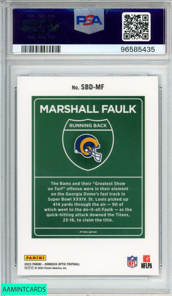 2023 PANINI DONRUSS OPTIC SUPER BOWL DOWNTOWN MARSHALL FAULK #SBDMF HOF PSA 10 96585435