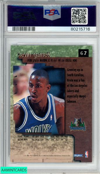 1996 SKYBOX PREMIUM KEVIN GARNETT #67 RUBIES TIMBERWOLVES HOF PSA 8 NM-MT 80215716