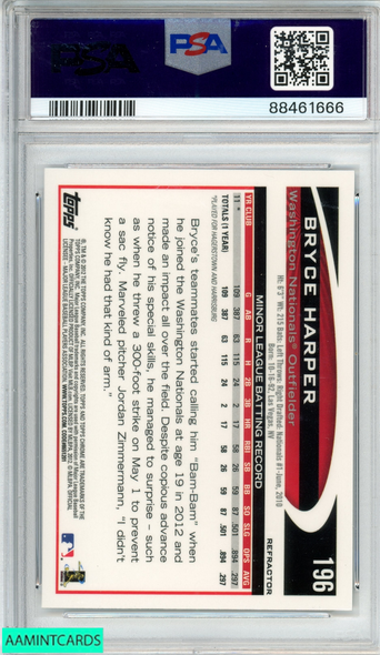 2012 TOPPS CHROME BRYCE HARPER #196 XFRACTOR ROOKIE RC PSA 9 MINT 88461666