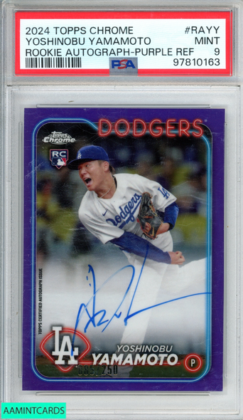 2024 TOPPS CHROME ROOKIE AUTO YOSHINOBU YAMAMOTO #RAYY PURPLE OF 250 RC PSA 9 97810163