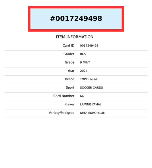 2024 TOPPS NOW UEFA EURO LAMINE YAMAL #66 BLUE 44 OF 49 BGS 9 0017249498