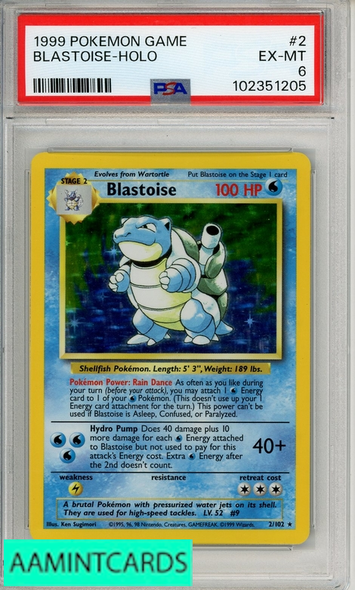 1999 POKEMON GAME BLASTOISE-HOLO #2 PSA 6 EX-MT 102351205
