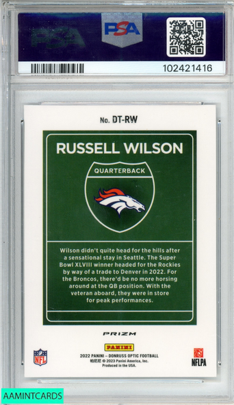2022 PANINI DONRUSS OPTIC DOWNTOWN RUSSELL WILSON #DTRW BRONCOS PSA 9 MINT 102421416
