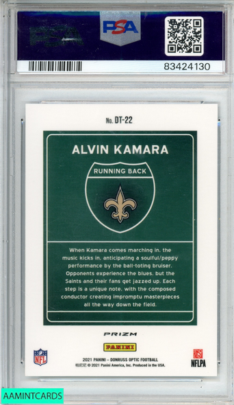 2021 PANINI DONRUSS OPTIC DOWNTOWN ALVIN KAMARA #DT22 SAINTS PSA 9 MINT 83424130