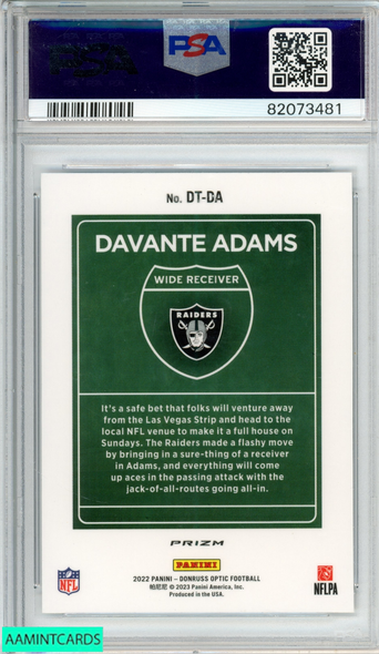 2022 PANINI DONRUSS OPTIC DOWNTOWN DAVANTE ADAMS #DTDA PSA 10 GEM MT 82073481 2022 PANINI DONRUSS OPTIC DOWNTOWN DAVANTE ADAMS #DTDA PSA 10 GEM MT 82073481