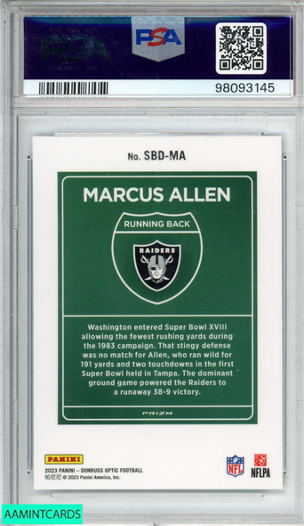 2023 PANINI DONRUSS OPTIC SUPER BOWL DOWNTOWN MARCUS ALLEN #SBDMA PSA 9 MINT 98093145