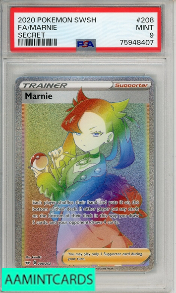 2020 POKEMON SWORD SHIELD FA MARNIE #208 SECRET PSA 9 MINT 75948407