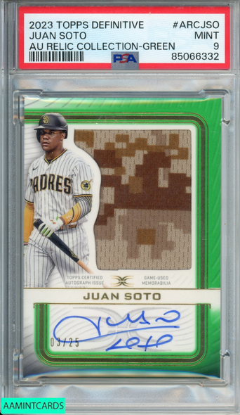 2023 TOPPS DEFINITIVE AUTOGRAPH RELIC JUAN SOTO #ARCJSO GREEN 3 OF 25 PSA 9 MINT 85066332
