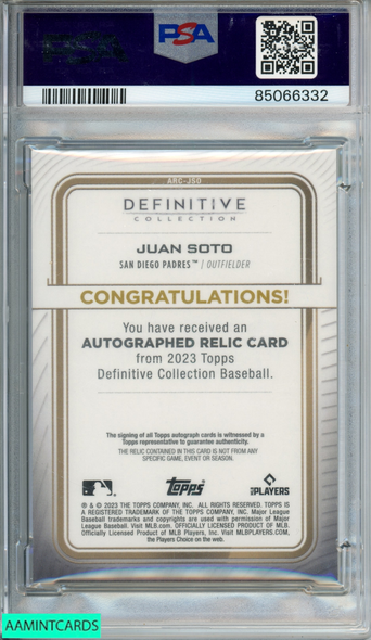 2023 TOPPS DEFINITIVE AUTOGRAPH RELIC JUAN SOTO #ARCJSO GREEN 3 OF 25 PSA 9 MINT 85066332