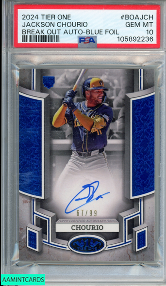 2024 TOPPS TIER ONE BREAK OUT AUTO JACKSON CHOURIO #BOAJCH BLUE OF 99 RC PSA 10 105892236