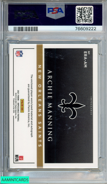 2021 IMPECCABLE ELEGANCE RET PATCH AUTO ARCHIE MANNING #ERAAM GOLD 5 OF 10 PSA 8 76609222