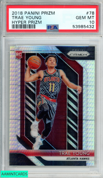 2018 PANINI PRIZM TRAE YOUNG #78 HYPER PRIZM ROOKIE RC HAWKS PSA 10 GEM MT 53985432