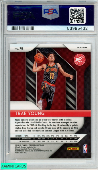 2018 PANINI PRIZM TRAE YOUNG #78 HYPER PRIZM ROOKIE RC HAWKS PSA 10 GEM MT 53985432