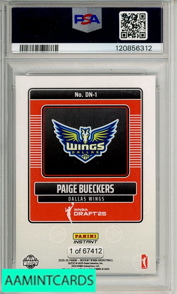 2025 PANINI INSTANT WNBA DRAFT NIGHT PAIGE BUECKERS #DN1 PSA 10 120856312 2025 PANINI INSTANT WNBA DRAFT NIGHT PAIGE BUECKERS #DN1 PSA 10 120856312