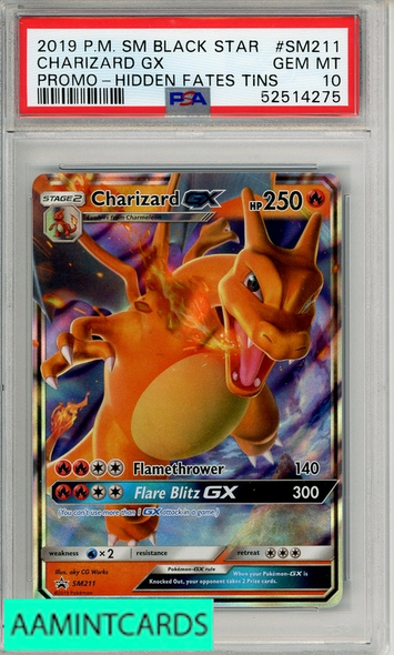 2019 PKMN SM BSP CHARIZARD GX #SM211 PROMO-HIDDEN FATES TINS PSA 10 52514275