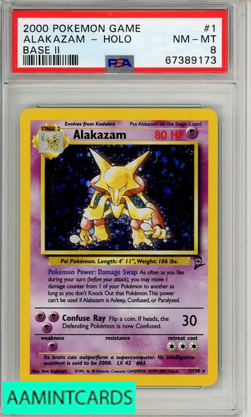 2000 POKEMON GAME BASE II ALAKAZAM-HOLO #1 BASE II PSA 8 NM-MT 67389173