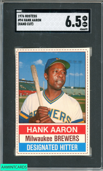 1976 HOSTESS HANK AARON #94 HAND CUT BREWERS HOF SGC 6.5 EX-NM+ 4566699