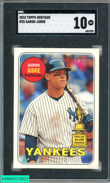 2018 TOPPS HERITAGE AARON JUDGE #25 NEW YORK YANKEES SGC 10 GEM 6837539
