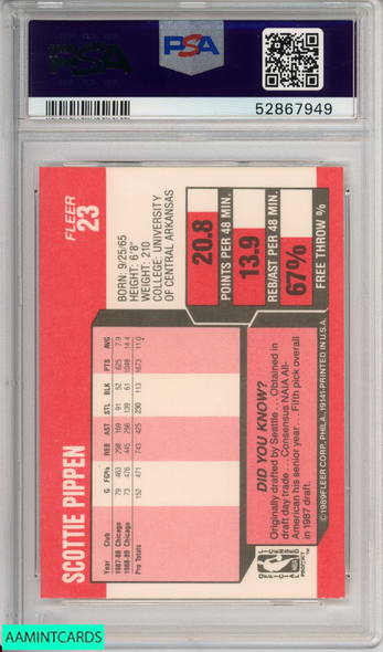 1989 FLEER SCOTTIE PIPPEN #23 HOF CHICAGO BULLS PSA 8 NM-MT 52867949 1989 FLEER SCOTTIE PIPPEN #23 HOF CHICAGO BULLS PSA 8 NM-MT 52867949