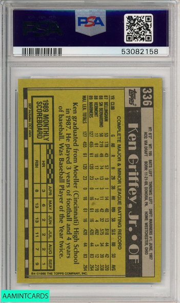 1990 TOPPS KEN GRIFFEY JR #336 SEATTLE MARINERS HOF PSA 7 NM 53082158 1990 TOPPS KEN GRIFFEY JR #336 SEATTLE MARINERS HOF PSA 7 NM 53082158