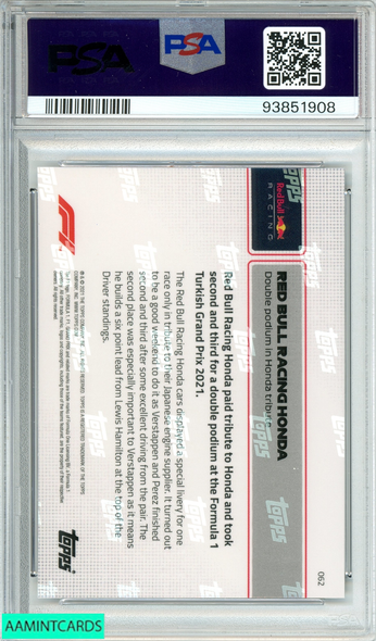2021 TOPPS NOW F1 RED BULL RACING HONDA #62 FORMULA 1 PSA 10 GEM MT 93851908 2021 TOPPS NOW F1 RED BULL RACING HONDA #62 FORMULA 1 PSA 10 GEM MT 93851908