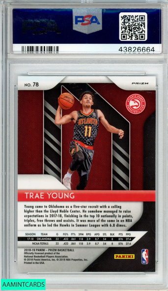 2018 PANINI PRIZM TRAE YOUNG #78 SILVER PRIZM ROOKIE RC HAWKS PSA 10 GEM MT 43826664