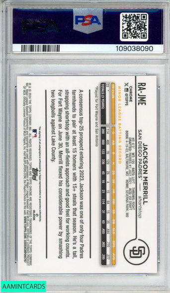 2024 TOPPS CHROME UPD ROOKIE AUTO JACKSON MERRILL MAG PRP LAVA LAMP OF 299 PSA 9 109038090