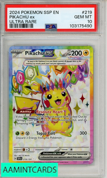 2024 POKEMON SSP EN-SURGING SPARKS PIKACHU EX #219 ULTRA RARE PSA 10 103175490