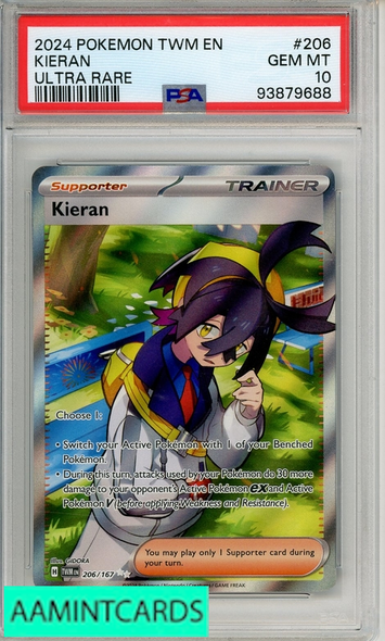 2024 POKEMON TWM EN-TWILIGHT MASQ KIERAN #206 ULTRA RARE PSA 10 93879688