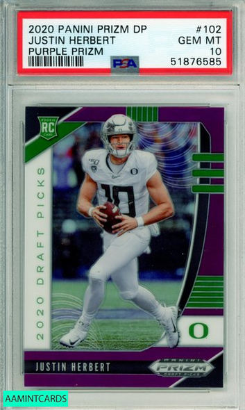 2020 PANINI PRIZM DRAFT PICKS JUSTIN HERBERT #102 PURPLE PRIZM RC PSA 10 GEM MT 51876585 2020 PANINI PRIZM DRAFT PICKS JUSTIN HERBERT #102 PURPLE PRIZM RC PSA 10 GEM MT 51876585
