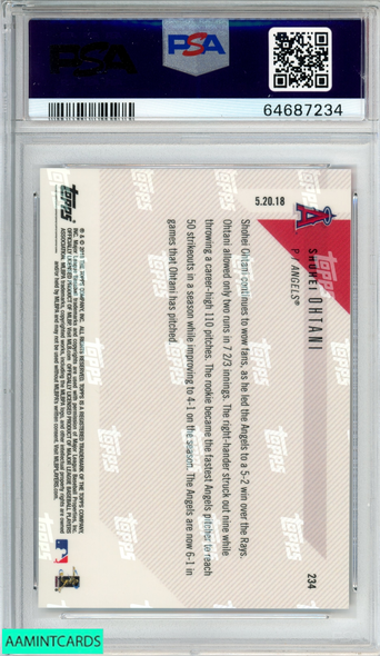 2018 TOPPS NOW SHOHEI OHTANI #234 ROOKIE RC LOS ANGELES ANGELS PSA 10 GEM MT 64687234