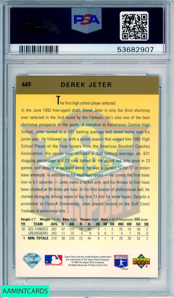 1993 UPPER DECK DEREK JETER #449 ROOKIE HOF NEW YORK YANKEES RC PSA 8 NM-MT 53682907