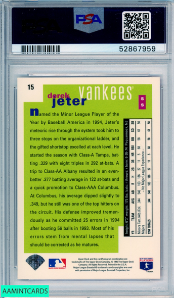 1995 COLLECTORS CHOICE DEREK JETER #15 HOF NEW YORK YANKEES PSA 8 NM-MT 52867959