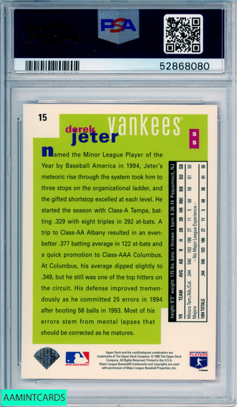 1995 COLLECTORS CHOICE DEREK JETER #15 HOF NEW YORK YANKEES PSA 8 NM-MT 52868080