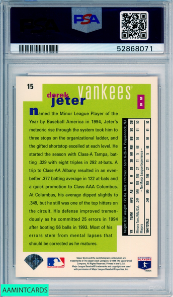 1995 COLLECTORS CHOICE DEREK JETER #15 HOF NEW YORK YANKEES PSA 8 NM-MT 52868071