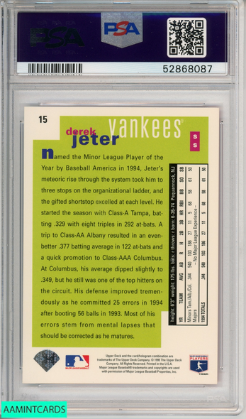 1995 COLLECTORS CHOICE DEREK JETER #15 HOF NEW YORK YANKEES PSA 7 NM 52868087 1995 COLLECTORS CHOICE DEREK JETER #15 HOF NEW YORK YANKEES PSA 7 NM 52868087