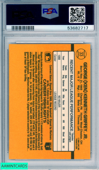 1989 DONRUSS KEN GRIFFEY JR #33 ROOKIE HOF SEATTLE MARINERS RC PSA 8 NM-MT 53682717