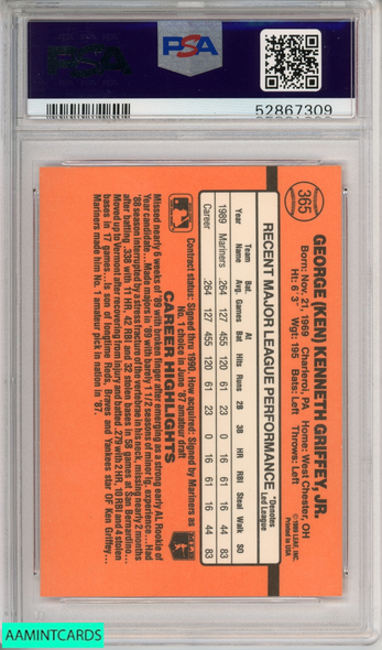 1990 DONRUSS KEN GRIFFEY JR #365 HOF SEATTLE MARINERS PSA 8 NM-MT 52867309 1990 DONRUSS KEN GRIFFEY JR #365 HOF SEATTLE MARINERS PSA 8 NM-MT 52867309