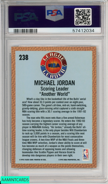 1992 FLEER MICHAEL JORDAN #238 HOF CHICAGO BULLS PSA 9 MINT 57412034 1992 FLEER MICHAEL JORDAN #238 HOF CHICAGO BULLS PSA 9 MINT 57412034