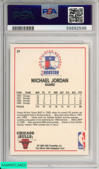1989 HOOPS MICHAEL JORDAN #21 ALL-STAR CHICAGO BULLS HOF PSA 9 MINT 55692598 1989 HOOPS MICHAEL JORDAN #21 ALL-STAR CHICAGO BULLS HOF PSA 9 MINT 55692598