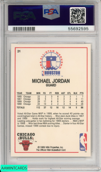 1989 HOOPS MICHAEL JORDAN #21 ALL-STAR CHICAGO BULLS HOF PSA 9 MINT 55692595 1989 HOOPS MICHAEL JORDAN #21 ALL-STAR CHICAGO BULLS HOF PSA 9 MINT 55692595