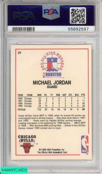 1989 HOOPS MICHAEL JORDAN #21 ALL-STAR CHICAGO BULLS HOF PSA 9 MINT 55692597 1989 HOOPS MICHAEL JORDAN #21 ALL-STAR CHICAGO BULLS HOF PSA 9 MINT 55692597