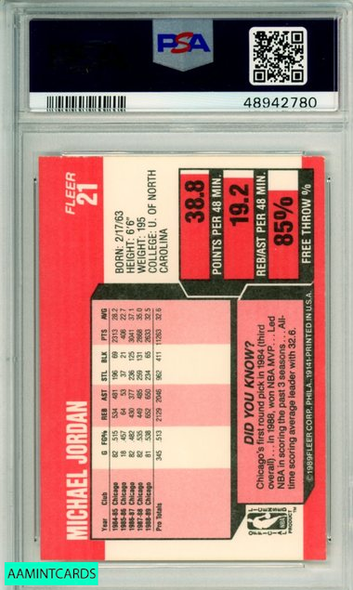 1989 FLEER MICHAEL JORDAN #21 CHICAGO BULLS PSA NM-MT 8 48942780 1989 FLEER MICHAEL JORDAN #21 CHICAGO BULLS PSA NM-MT 8 48942780
