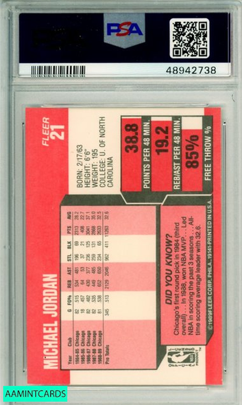 1989 FLEER MICHAEL JORDAN #21 CHICAGO BULLS PSA NM-MT 8 48942738 1989 FLEER MICHAEL JORDAN #21 CHICAGO BULLS PSA NM-MT 8 48942738