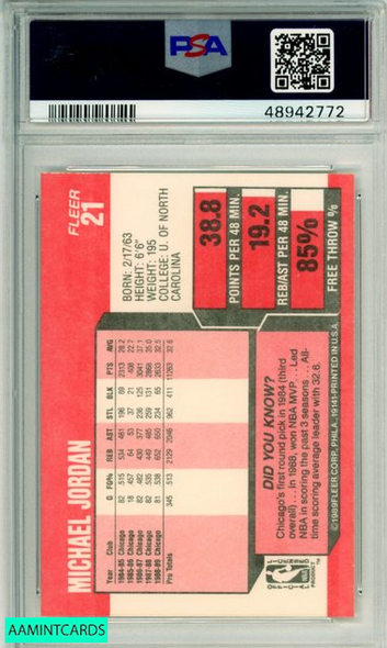 1989 FLEER MICHAEL JORDAN #21 CHICAGO BULLS PSA NM-MT 8 48942772 1989 FLEER MICHAEL JORDAN #21 CHICAGO BULLS PSA NM-MT 8 48942772