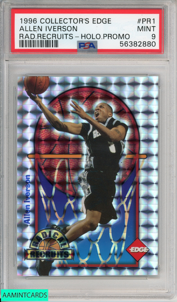 1996 COLLECTORS EDGE ALLEN IVERSON #PR1 RAD RECRUITS-HOLO PROMO ROOKIE RC PSA 9 56382880 1996 COLLECTORS EDGE ALLEN IVERSON #PR1 RAD RECRUITS-HOLO PROMO ROOKIE RC PSA 9 56382880