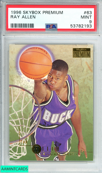 1996 SKYBOX PREMIUM RAY ALLEN #63 MILWAUKEE BUCKS ROOKIE RC PSA 9 MINT 53782193 1996 SKYBOX PREMIUM RAY ALLEN #63 MILWAUKEE BUCKS ROOKIE RC PSA 9 MINT 53782193