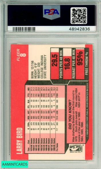 1989 FLEER LARRY BIRD #8 BOSTON CELTICS PSA NM-MT 8 48942836 1989 FLEER LARRY BIRD #8 BOSTON CELTICS PSA NM-MT 8 48942836