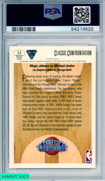 1991 UPPER DECK MAGIC VS JORDAN #34 HOF LAKERS BULLS PSA 9 MINT 54214620 1991 UPPER DECK MAGIC VS JORDAN #34 HOF LAKERS BULLS PSA 9 MINT 54214620